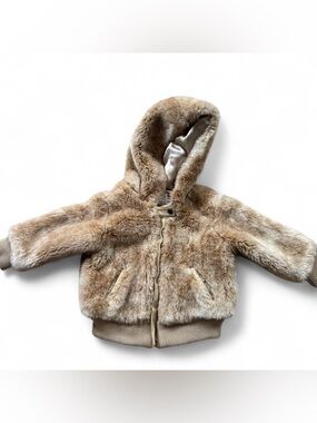 Cozy Faux Fur Hooded Baby Jacket in Light Taupe baby gap vintage girls
